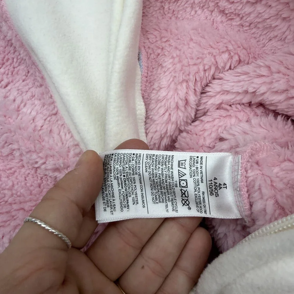 Old Navy Unicorn One Piece Girls 4T Pink Hooded Fleece Zip Pajama Suit Winter